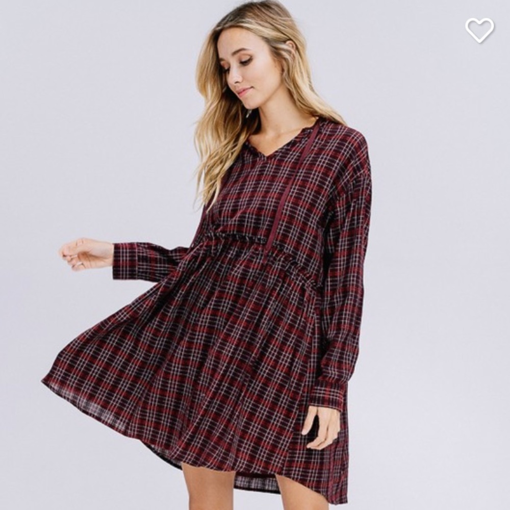 ❤️2 for $40❤️wine lined hooded plaid dress - Picture 8 of 10